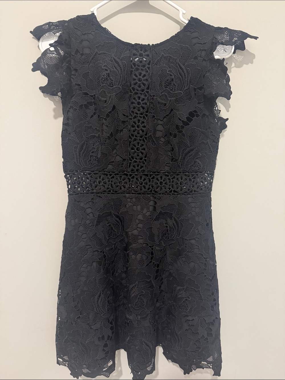 BB Dakota Black Lace Mini Dress with Crochet Waist